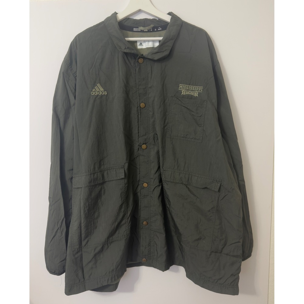Adidas Coaches Jacket Mens 4XL Green Mississippi State Bulldogs Snap